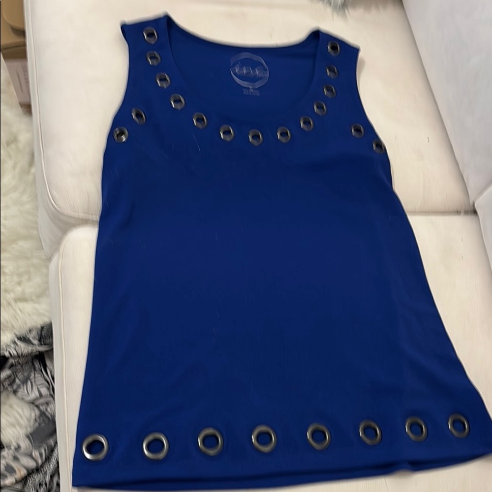 INC Blue Sleeveless Top with Eyelet Details